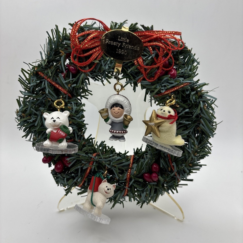 1990 Little Frosty Friends Memory Wreath Hallmark Keepsake Ornaments Set 5 Piece